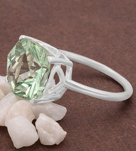 Green Sapphire Simulated Ring 925 Sterling Silver 12mm Size 7.5