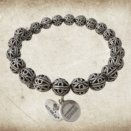 Alex and Ani Vintage Sixty-Six Silver Tone Filigree Beaded Bracelet