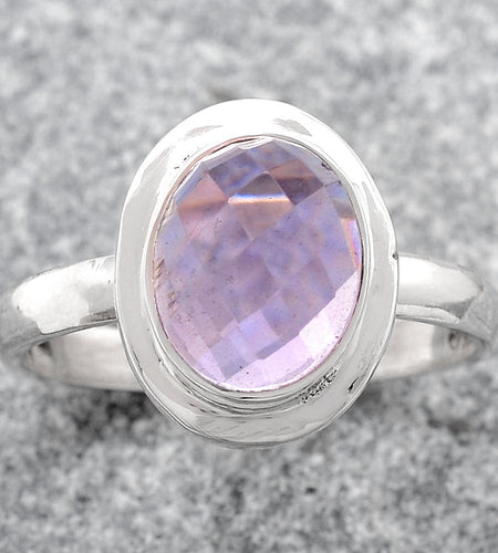 Natural Amethyst Brazil Ring 925 Sterling Silver Size 7 – 8x10mm Faceted Gemstone
