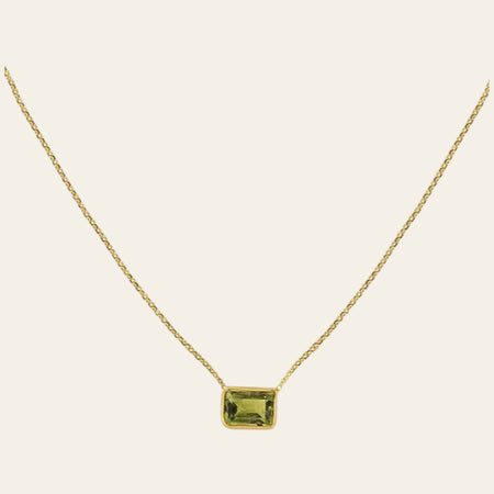14K Yellow Gold Emerald-Cut Peridot Necklace 18 Inch