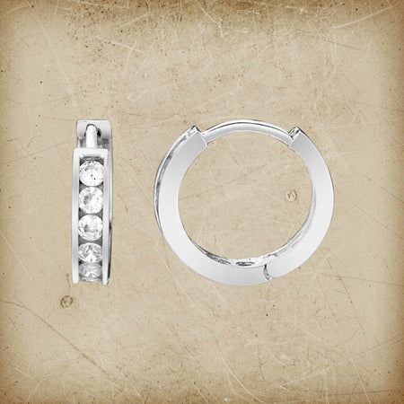 Sterling Silver Petite CZ Hoop Earrings