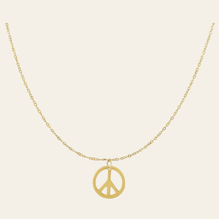 14K Yellow Gold Peace Symbol Pendant Necklace 17 Inch