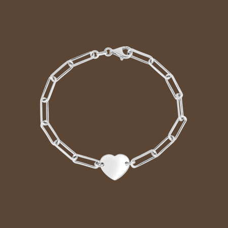 Sterling Silver Rhodium-Plated Engravable Heart Paperclip Bracelet