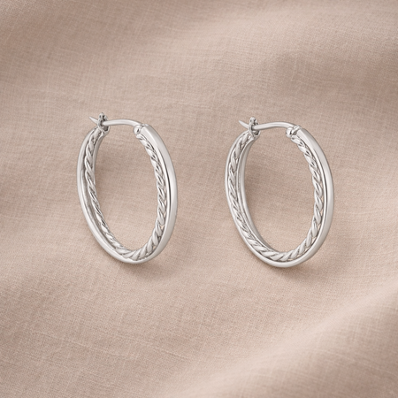 Sterling Silver “Dual Twist Luxe Hoops” Earrings – Braided & Polished Medium Hoops