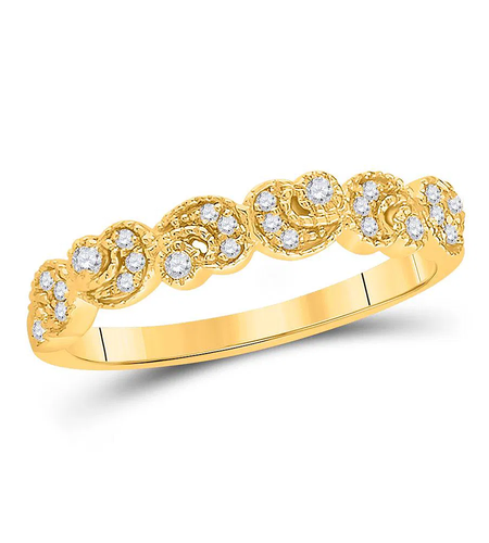 14K Yellow Gold Diamond Crescent Stackable Band Ring – 1/10 CTW