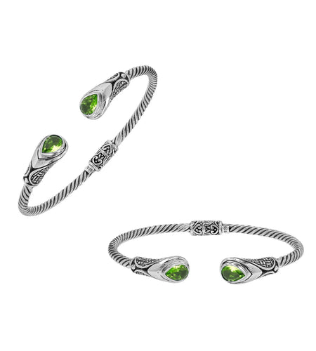 Simply Savvy Bali Handcrafted Sterling Silver Peridot Quartz Twisted Cable Bangle Bracelet