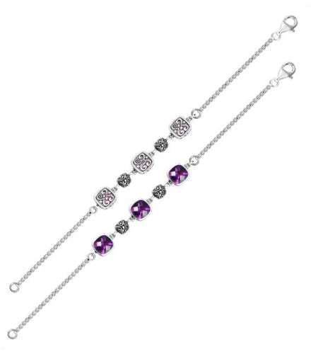 Bali Artisan Sterling Silver Amethyst Bracelet – Handcrafted 925 Silver Luxury Gemstone Link Bracelet