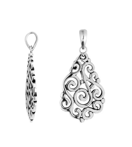 Bali Artisan Sterling Silver Filigree Teardrop Pendant – Handcrafted 925 Silver Luxury Openwork Pendant