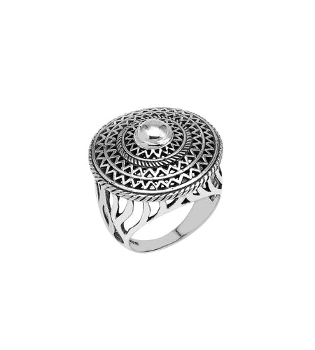 SImply Savvy Bali Mandala Statement Ring – Handcrafted Sterling Silver Artisan Ring
