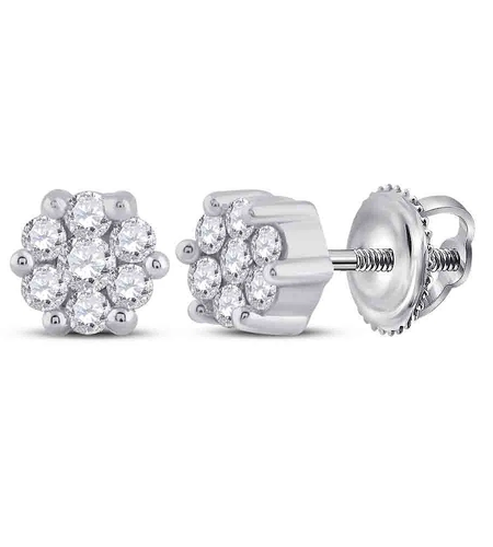 14K White Gold Diamond Flower Cluster Stud Earrings – 1/6 CTW