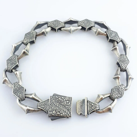 Heritage Forge Silver Bracelet-Heavy 926 Sterling Silver Engraved Link Bracelet – Ornate Artisan Box Clasp (8.66")