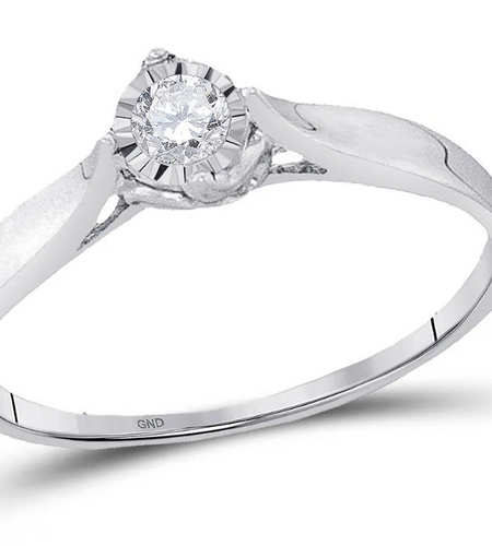 10K White Gold Diamond Solitaire Promise Ring | 1/12 CTW Round Diamond