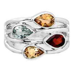 Sterling Silver Multi Gemstone Pear Shape Ring Size 6 Blue Citrine Garnet Statement