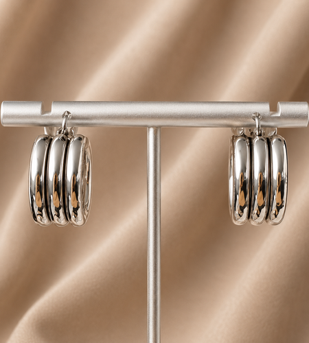 Sterling Silver Metro Ridged Hoop Earrings | Modern Triple Row Hoops