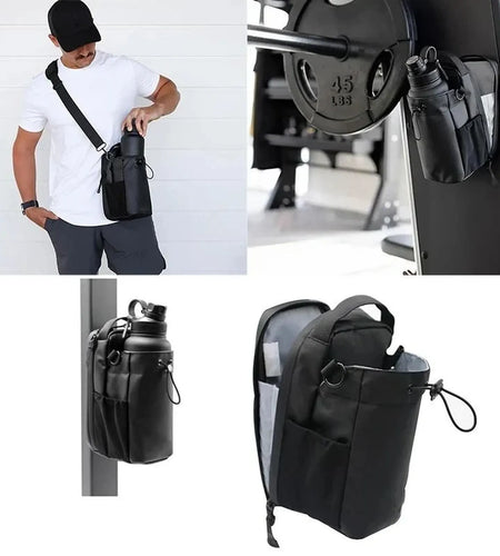 Magnetic Water Bottle Holder Gym Water Bottle Carrier Bag W/ Phone Pocket Handle Shoulder Strap 6 Built-In Magnets Water Bottle