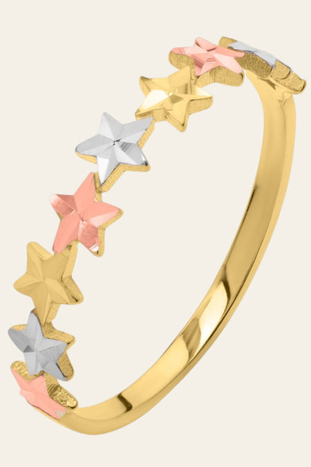 10K Tri-Color Gold Diamond-Cut Star Ring
