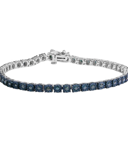 Sterling Silver 1.00 CTW Blue Diamond Tennis Bracelet – 7"