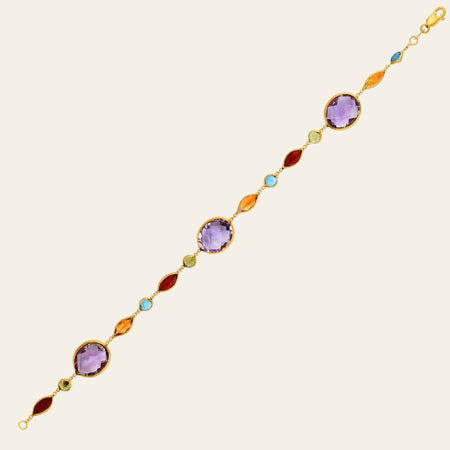 14k Yellow Gold Bracelet with Multi-Colored Stones (1.00 mm)