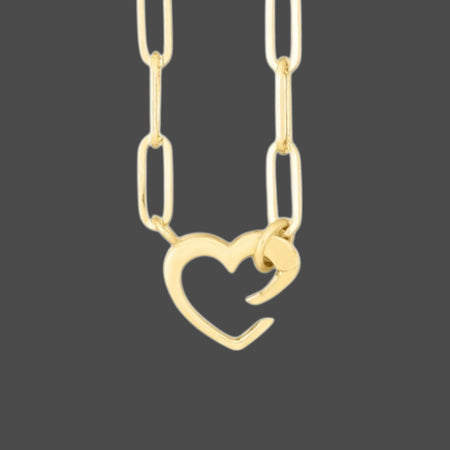 14K Yellow Gold Heart Paperclip Necklace