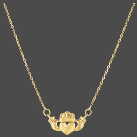14K Yellow Gold Claddagh Pendant Necklace