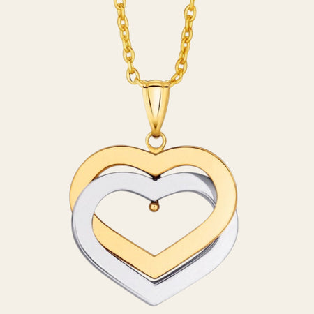 14K Two-Tone Gold Intertwined Moving Hearts Necklace 18 Inch