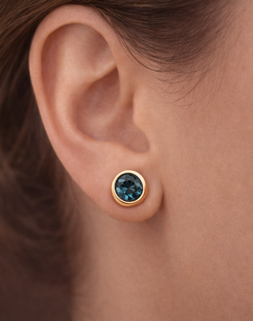 3.00 CTW Natural London Blue Topaz Stud Earrings – Solid 18K Yellow Gold