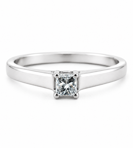 Princess Cut Solitaire Ring in White Gold | Minimalist Diamond Style Ring