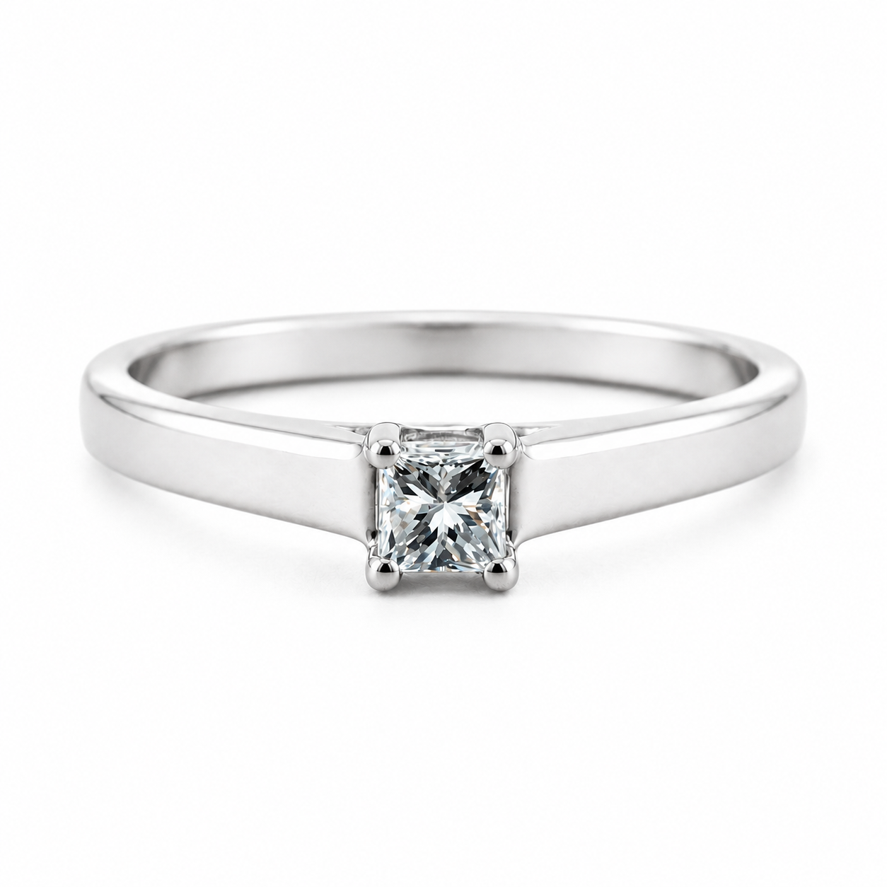 Princess Cut Solitaire Ring in White Gold | Minimalist Diamond Style Ring
