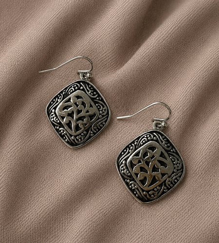 Pre-Owned Lia Sophia Silver Tone Scroll Drop Earrings Vintage Boho Statement Dangles