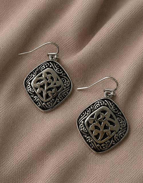 Load image into Gallery viewer, Pre-Owned Lia Sophia Silver Tone Scroll Drop Earrings Vintage Boho Statement Dangles
