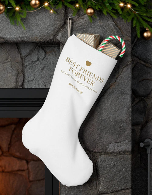 Load image into Gallery viewer, Best Friends Forever Santa-style personalized Christmas stocking

Santa-themed holiday stocking for best friends
