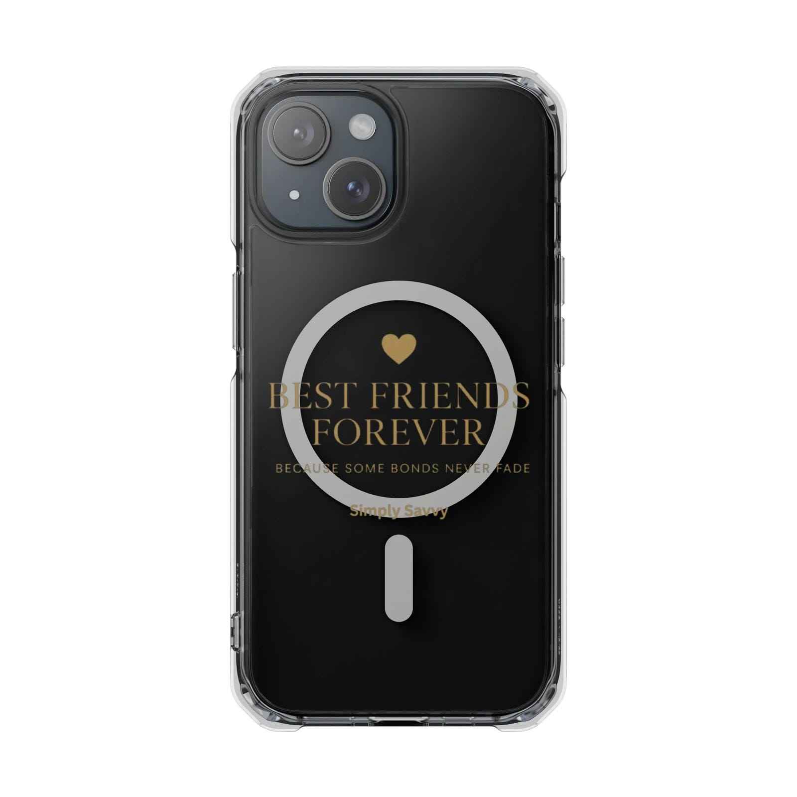 Clear magnetic phone case with Best Friends Forever gold text for stylish protection

Transparent BFF phone case with gold lettering and magnetic closure

Clear magnetic phone cover with Best Friends Forever inscription in gold