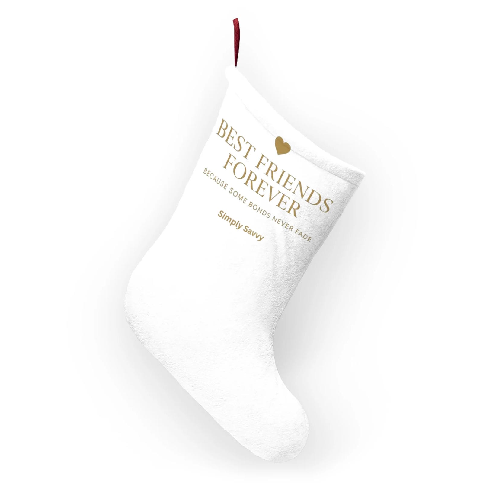 Best Friends Forever personalized Christmas stocking for best friends

Holiday friendship stocking with Best Friends Forever design

Christmas gift stocking for best friend with personalized name

Soft red and white Best Friends Forever holiday stocking