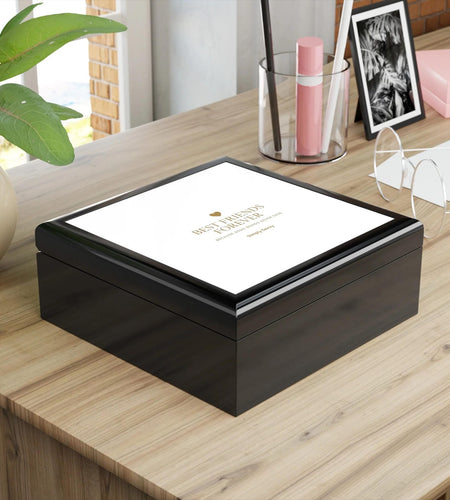 Best Friends Forever jewelry keepsake box with gold typography for gifting
Gold-lettered jewelry box for best friends, perfect keepsake gift
BFF jewelry box with gold typography, ideal for friendship gifts