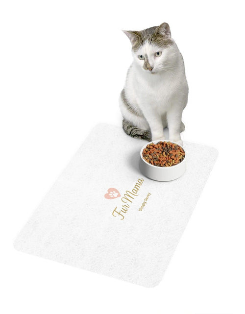 Load image into Gallery viewer, Fur Mama non-slip pet feeding mat 12x18 for dogs and cats

Pet food mat with non-slip rubber backing and Fur Mama print

Absorbent small pet feeding mat for food and water bowls

Dog and cat feeding mat with cute Fur Mama design

Non-slip pet mess mat for small pet bowls
