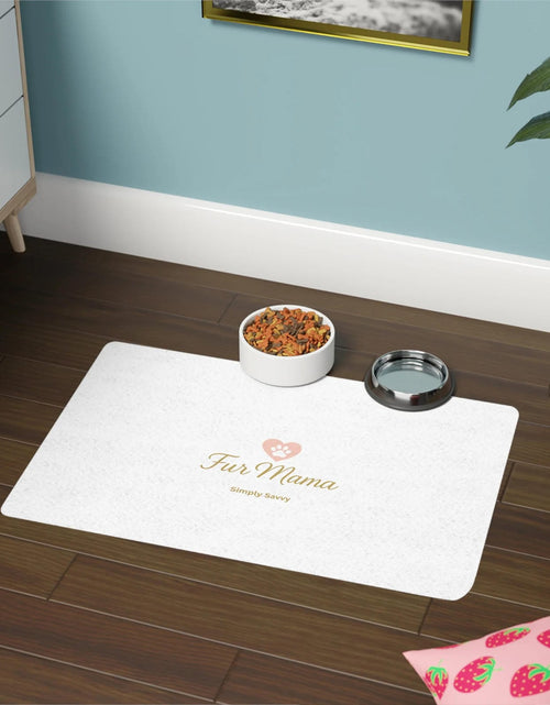 Load image into Gallery viewer, Fur Mama non-slip pet feeding mat 12x18 for dogs and cats

Pet food mat with non-slip rubber backing and Fur Mama print

Absorbent small pet feeding mat for food and water bowls

Dog and cat feeding mat with cute Fur Mama design

Non-slip pet mess mat for small pet bowls
