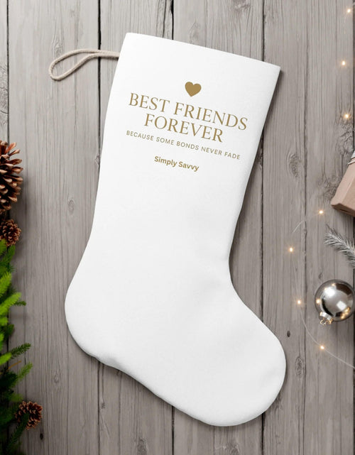 Load image into Gallery viewer, Best Friends Forever Santa-style personalized Christmas stocking

Santa-themed holiday stocking for best friends
