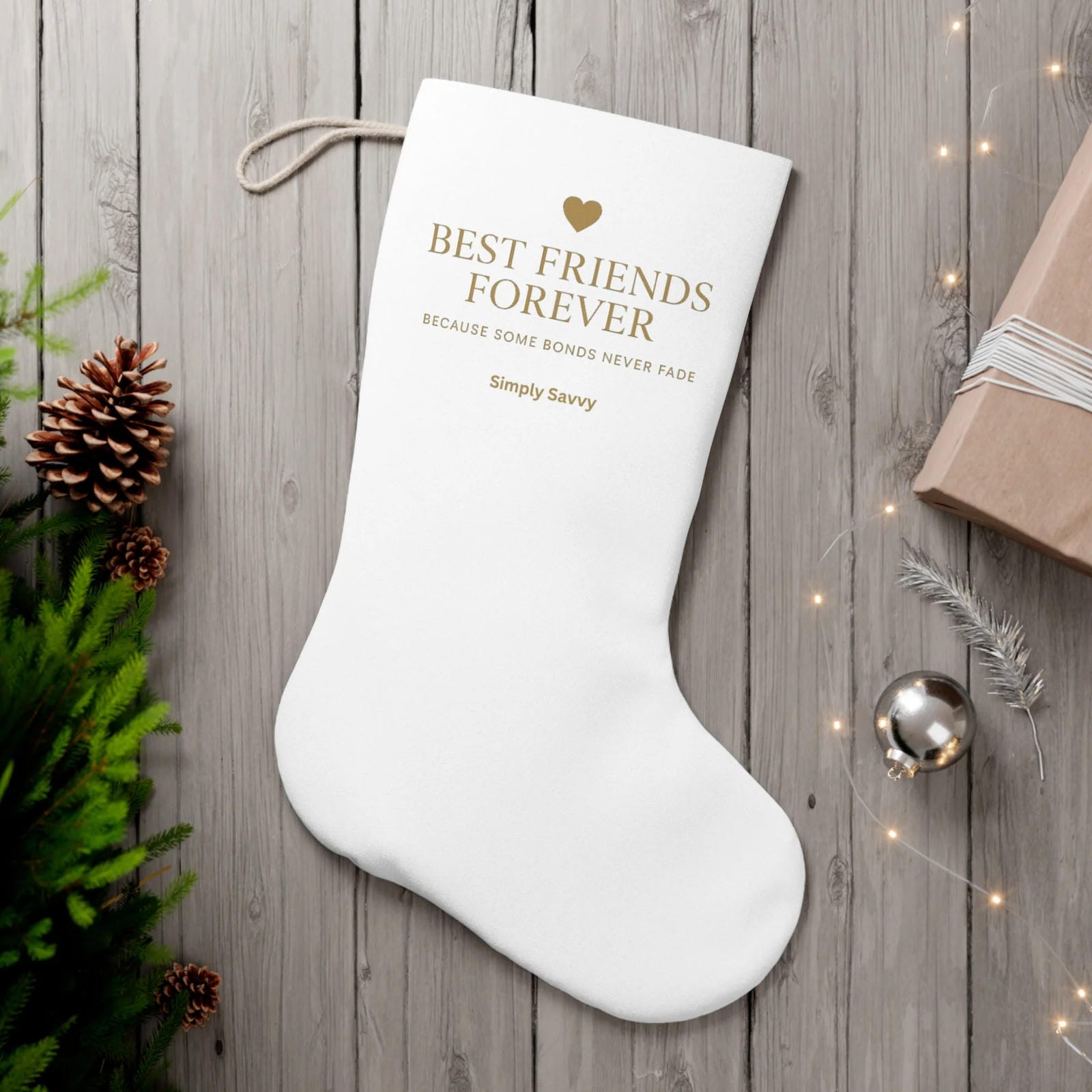 Best Friends Forever Santa-style personalized Christmas stocking

Santa-themed holiday stocking for best friends