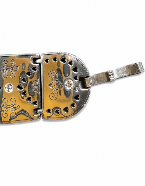 Load image into Gallery viewer, Brighton Crystal Fleur-de-Lis Filigree Panel Bracelet
