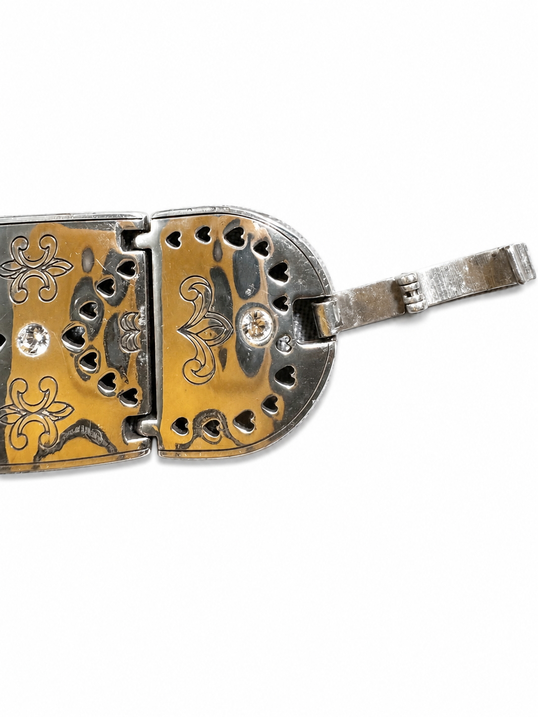 Brighton Crystal Fleur-de-Lis Filigree Panel Bracelet