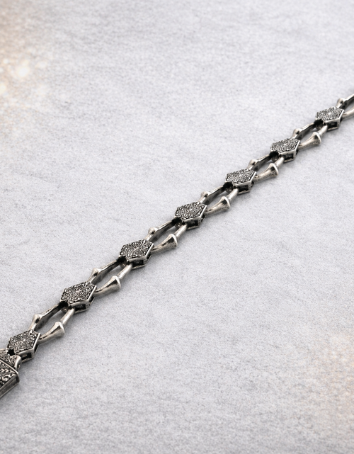 Load image into Gallery viewer, Heritage Forge Silver Bracelet-Heavy 926 Sterling Silver Engraved Link Bracelet – Ornate Artisan Box Clasp (8.66")
