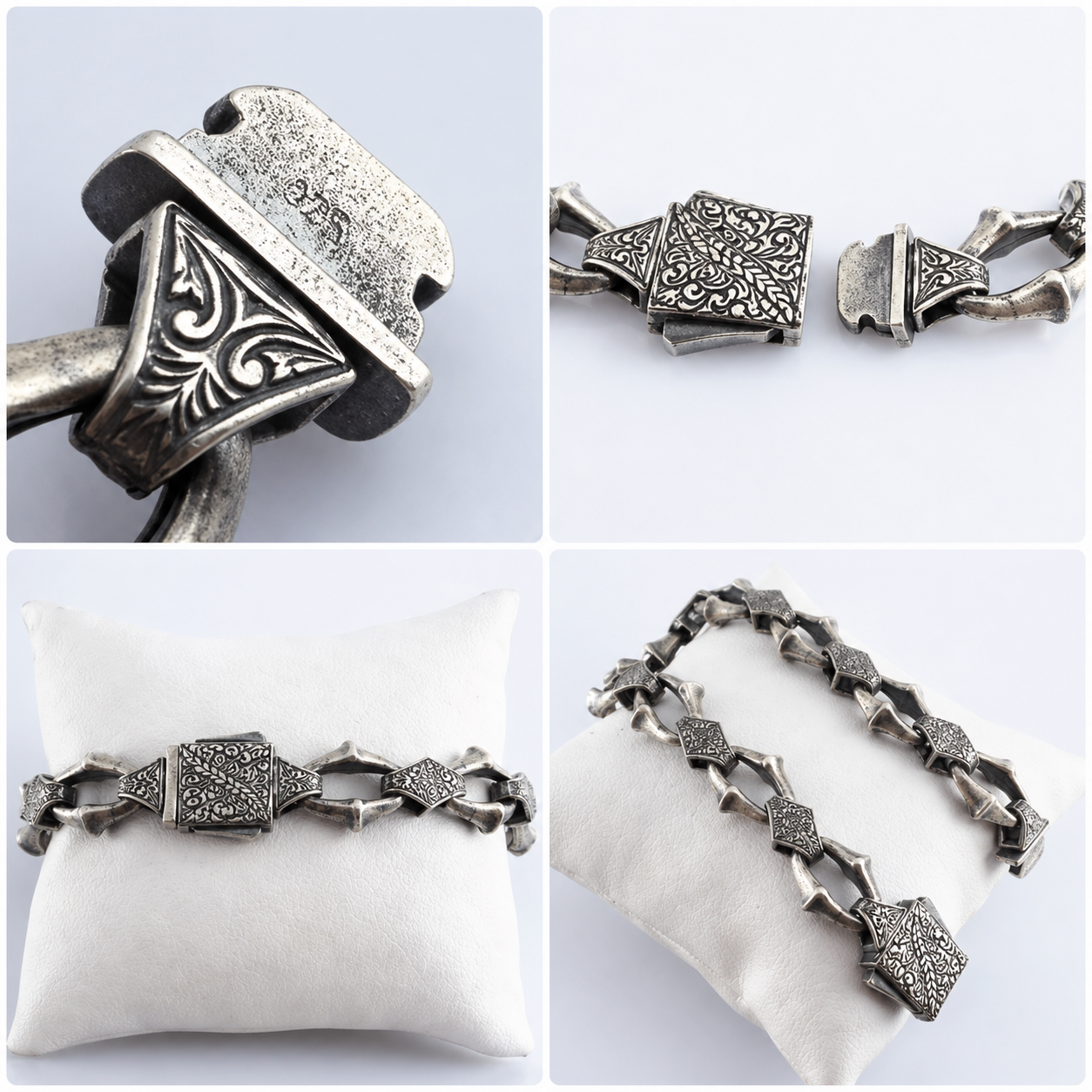 Heritage Forge Silver Bracelet-Heavy 926 Sterling Silver Engraved Link Bracelet – Ornate Artisan Box Clasp (8.66")