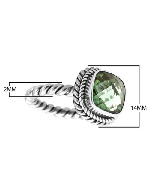 Load image into Gallery viewer, Sage Green Amethyst Quartz Sterling Silver Rope Band Bali Ring
