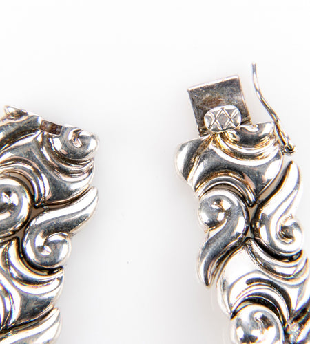 Sterling Silver Swirl Link Bracelet – 8.25” Artisan Panel Bracelet