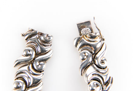 Sterling Silver Swirl Link Bracelet – 8.25” Artisan Panel Bracelet