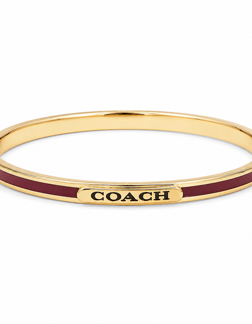 Load image into Gallery viewer, Coach Gold Tone Enamel Bangle Bracelet Set Red Brown Pink Stack

