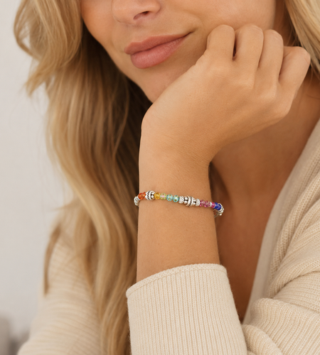 Brighton Rainbow Crystal Silver Tone Bracelet Adjustable 7-8"