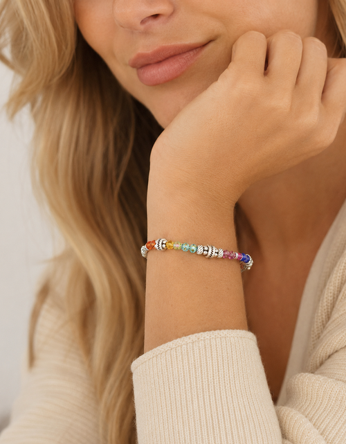 Load image into Gallery viewer, Brighton Rainbow Crystal Silver Tone Bracelet Adjustable 7-8"
