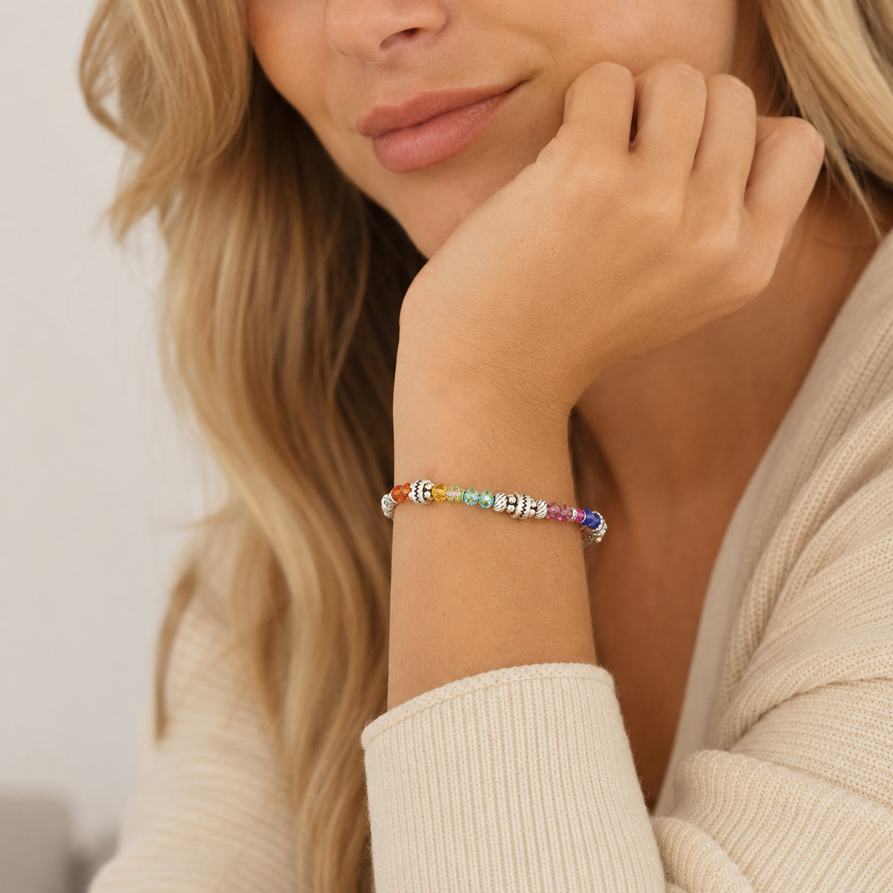 Brighton Rainbow Crystal Silver Tone Bracelet Adjustable 7-8"