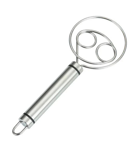 Danish Dough Whisk Dutch Style Stainless Steel Bread Dough Hand Mixer Binocular Coil Head Comfort Handle for Biscuits Bread Cake